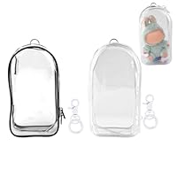 Tinoaly 2stk Puppen Präsentationstaschen, 19,5x10,5cm wasserdichte Puppen Präsentationstasche aus PVC mit Pompom und Schlüsselanhänger Schutztasche für Sammlerstücke (Schwarz und Weiß)