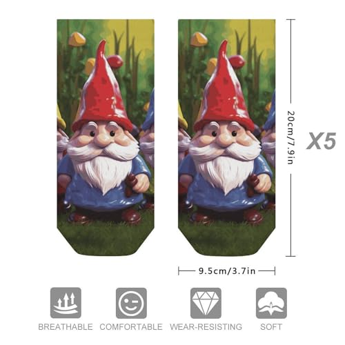 5 Pairs of Cotton Ankle Socks for Women Men Colorful Gnomes Low Cut Socks for Running Hiking No Show Athletic Sock2