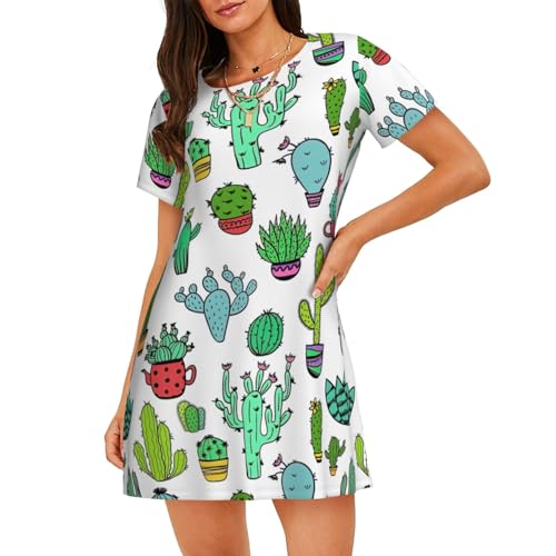 Chemise de nuit à manches courtes imprimé succulent pyjama léger femme