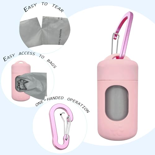 Image of Dog Poop Bag Dispenser for Leash with Snap Clip, Skin-friendly Texture Waste Bag Holder for Dog Walks and Cats, Pets Litter Bag Container, Indoor & Outdoor Use (Pink, 1)