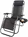 1 chaise longue inclinable et pliable pour jardin, sans gravité, avec porte-gobelet, téléphone, livre et appuie-tête | Textoline robuste, parfaite pour la plage ou la maison (noir)
