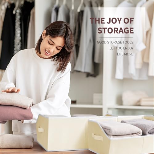 Image of Homsorout Clothes Organizers and Storage - Fabric Cube Bins with Handles, Storage Baskets for Shelves, Trapezoid Collapsible Boxes for Home, Dorm, Office, 10 Pack, Beige