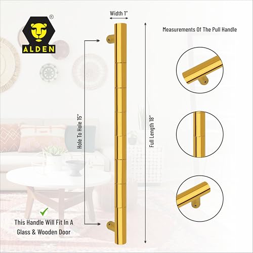 Image of ALDEN 18 inch Main Door Handle /Handle for Glass and Wooden Door /Pull and Push Stainless Steel Door Handle (PVD Gold) (4 Years Warranty) (Pack of 1)