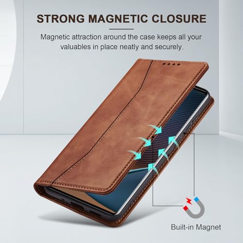 Image of Jasonyu Case for Motorola Edge 50 Fusion,Leather Flip Protective Case [Holster, Magnetic, Card Slot,Stand Feature] Wallet Leather Case Cover (Brown)