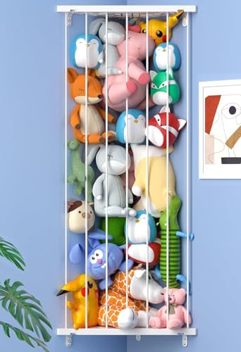 Befayoo Stuffed Animal Storage Toy Organizer(Patented) - Corner Stuffed Animal Holder Length Adjustable - Stuffed Animal Wall Storage for Nursery Playroom Bedroom Kids Room Decor(White)