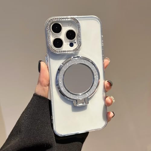 PONRFEKT Funda para OPPO Reno5 F / Reno5 Lite,Carcasa Transparente de TPU con Marco Protector de cámara Brillante y Soporte Espejo Plegable,Delgada a Prueba de Golpes Funda-Transparente