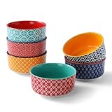  DOWAN Lot de 6 ramequins à crème brûlée - En porcelaine - 180 ml - Passe au four à soufflé - Passe au four, au micro-ondes et au lave-vaisselle - Diamètre : 10 cm - Multicolore