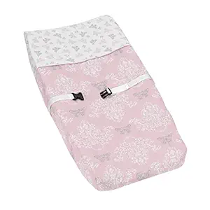 Sweet Jojo Designs Pink, Gray and White Shabby Chic Alexa Damask Butterfly Baby Changing Pad Cover