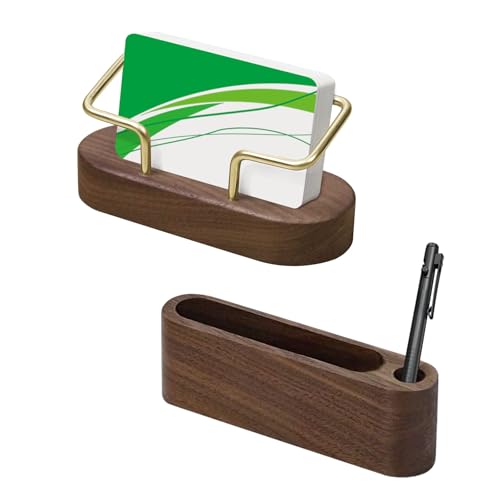 Robusto e durevole: Espositore biglietti da visita legno realizzato in noce e metallo, il porta biglietti da visita ha una struttura semplice ed è leggero, questo accessorio renderà la tua scrivania più sofisticata