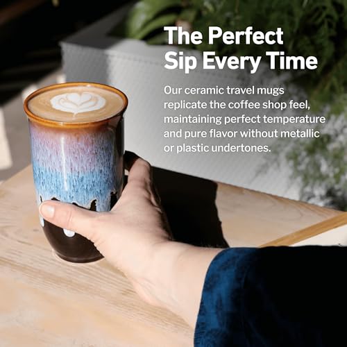 Image of NOVA CERAMICS Coffee Tumbler - Travel Mug - On the Go Coffee Mug - Microwave & Dishwasher Safe Green Coffee Tumbler - Gifts For Women Men Him Her - 16oz - Monsoon