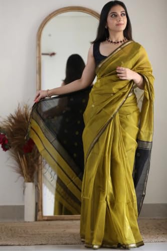 Image of SGF11 Women's Kanjivaram Soft Cotton Linen Silk Saree With Blouse Piece