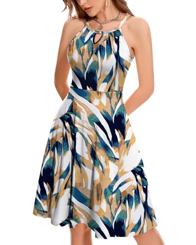 Image of ANYFITTING Built in Bra Halter Dresses for Women 2026 Summer Pockets Dress Flowy Midi Sundresses Beach Vacation