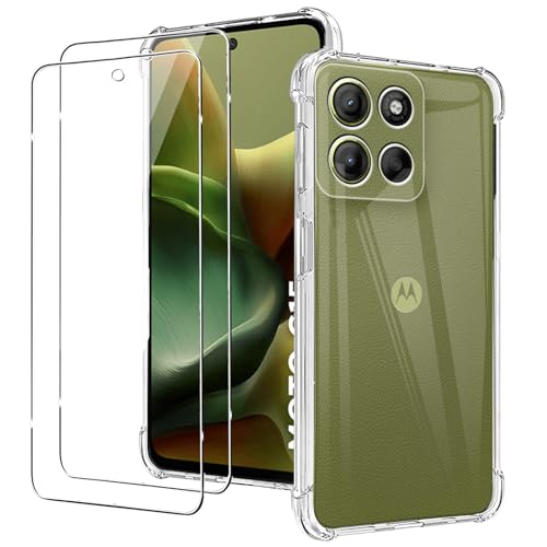 KUSINHOKA Funda para Motorola Moto G15 + [2 Pack] Cristal Templado, Suave Silicona [Anti Choque] Carcasa Protectora, [Anti arañazos] Ultra Fina Transparente TPU Carcasa para Motorola G15