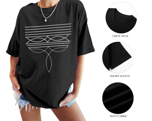 Western Shirts for Women Cowgirl Boot Stitch Shirt Rodeo Oversized Graphic Tees Vintage Tshirts Country Boho Clothing4