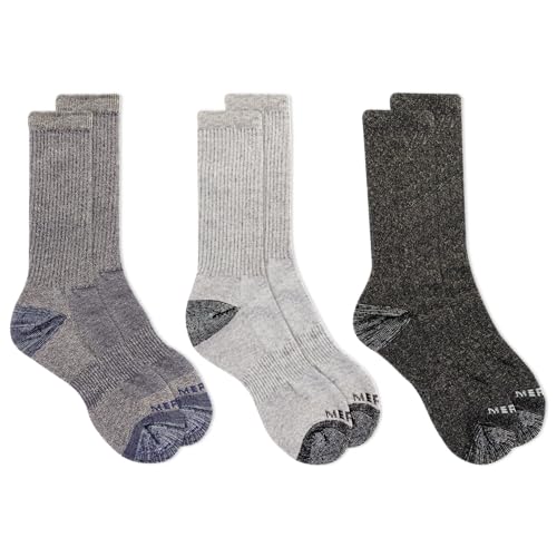 Image of Merrell Unisex Adult Men's and Women's Wool Everyday Hiking Crew Socks - 3 & 6 Pairs - Cushioned Moisture Wicking