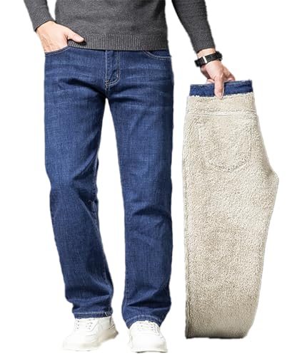 Fleece Lined Men Jeans Casual Workout Cotton Pants Ripstop Sherpa Solid Colors Classic Winter Warm Jeans