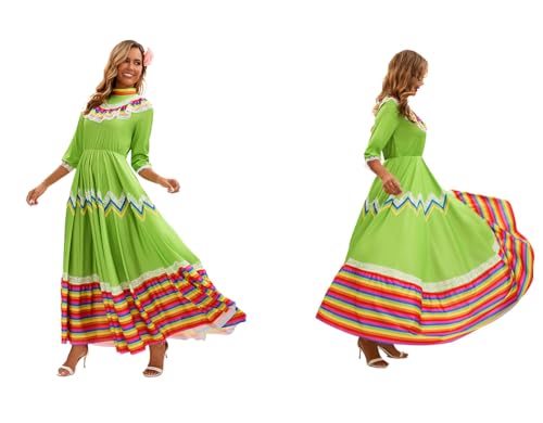 Disfraz étnico mexicano vestido largo cómodo para bailar 3