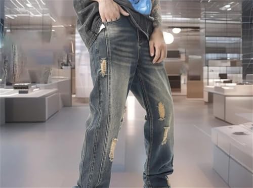 Men's Summer Jeans Distressed Straight Leg Versatile Casual Trousers2