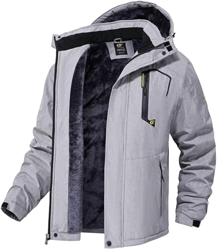 QPNGRP Mens Waterproof Ski Snowboard Jacket Windproof Winter Snow Coat Cation Lightgray Medium