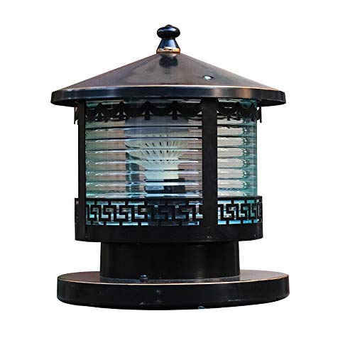 Allibuy-Home Classic Outdoor Lantern Lights Chinese Retro Garden Lamp Waterproof Outdoor Retro Column Headlight Iron Exquisite Courtyard Decoration (Color : Black, Size : 40×40×40cm)
