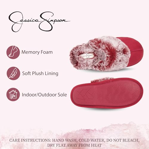 Image of Jessica Simpson womens Comfy Faux Fur House Slipper Scuff Memory Foam Slip on Anti-skid SoleSlipper