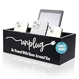 Bamboo Wood Phone Box – Unplug from Phones, Tablets, and Electronics for Study, Meetings, and Family Time, Phone Holder Organizer with Charging Holes, Farmhouse Style, Holds Up to 18 Phones