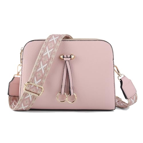 Triple Zip Small Crossbody Bags for Women Vegan Leather Purses Shoulder Handbags,Wide Strap Cell Phone Purse