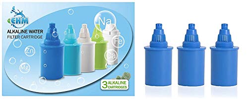 EHM 3 Pack Alkaline Mineral Water Filters Replacement Cartridges (Blue)