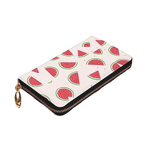 Leather Wallet 7.48 x 4.13 in - Stylish and Durable Wallet for Women with Multiple Compartments and Zipper Design Pink watermelon Pattern3