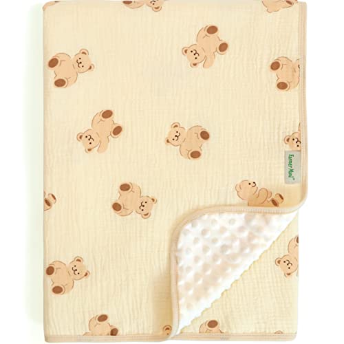 Image of Baby Fleece Blanket for Boys Girls, Double-Sided Minky Muslin Blankets with Dotted Backing, Nursery Newborn Bed Blanket, 39 x 43 Inches (Bear)