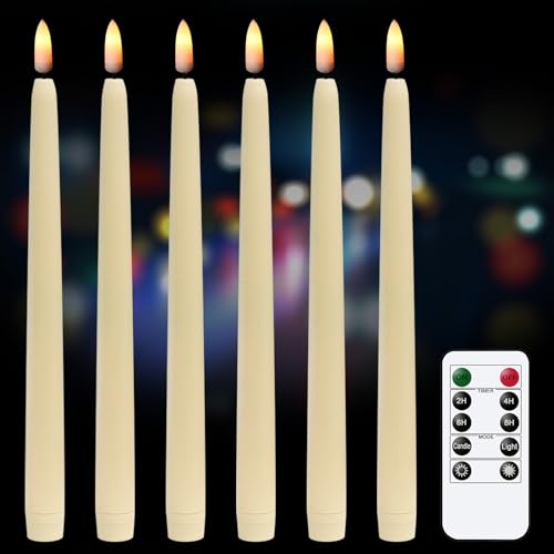 Image of Flameless Taper Candles Flickering with 3D Wick, LED Taper Candle with 10 Key Remote Timer, 6 Pack of Flameless Battery Candlesticks Real Wax for Home Wedding Decoration