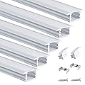 Muzata 5Pack 3.3FT/1M Recessed LED Channel with Milky White Cover U Shape Aluminum LED Strip Diffuser Channel U127 WW 1M