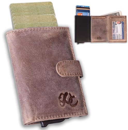 Image of Full Grain Leather Pop-Up Wallet for Men - RFID Blocking Bifold with Quick Card Access - Slim Minimalist Design - Holds 8+ Cards & Cash (Sand)