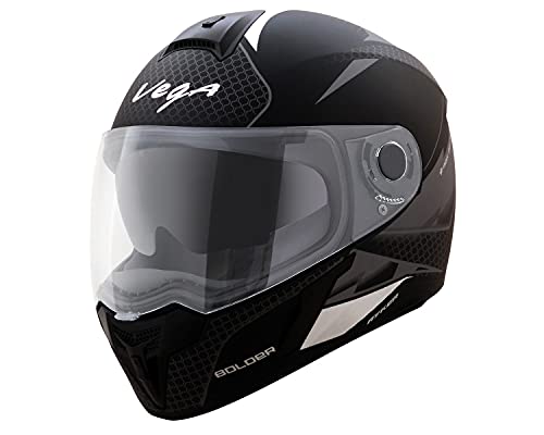 Vega Ryker Bolder ISI Certified Matt Finish Full Face Dual Visor Helmet for Men and Women Outer Clear Visor and Inner Smoke Sun Visor(Dull Black Silver, Size:L)