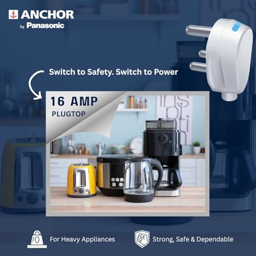 Image of Anchor by Panasonic Plug Top 16A, 3 Pin, with LED Indicator, ISI Certified, Ideal for ACs, Geysers, Fridges & More - White (Pack of 1)
