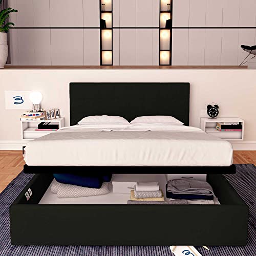Baldiflex Einzelbett mit Aufbewahrungsbox Dublin aus Kunstleder, Lattenrost für Einzelbetten 160 x 200 cm, elegantes Kopfteil, Schwarz – Bild 3
