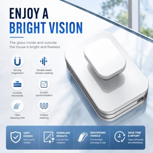 Image of Magnetic Window Glass Cleaner | Doublefaced Glass Cleaner | Double-Side Glazed Two Sided Wiper with 2 Extra Cleaning Cotton Squeegee Washing Equipment Household Magnet (CR557)
