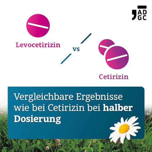 LEVOCETIRIZIN-ADGC® 5mg - 100 Stück - Allergie-Tablette mit vergleichbaren Ergebnissen wie Cetirizin bei halber Dosierung - zur Therapie von Allergiebeschwerden wie Heuschnupfen und Nesselsucht