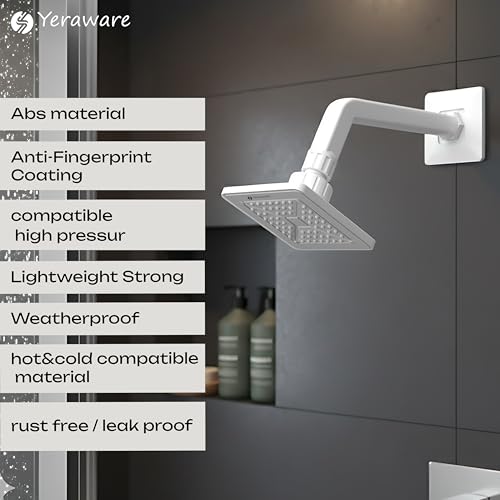 Image of YERAWAR Wall Mounted Overhead Shower Head | High Pressure Rain Shower | ABS Material Body | Anti-Clog Nozzles | Easy Install Bathroom Shower for Home & Hotel (White, 4 X 4 Inch)