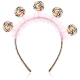 TEHAUX Lollipop Headdress Candy Headband, Pink and White Girls Hair Accessories Princess Decor Carnival Headpieces Party Hair Hoops for Girls Women