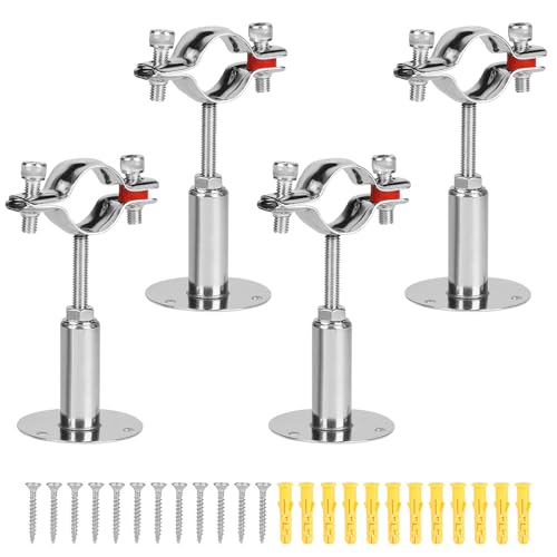 LALAGO 4pcs Support Tuyaux Réglable pour Φ32-34mm, Pince de Support Tube à Montage Mural en Acier Inox avec 12pcs vis et tubes d'expansion, Collier de Serrage Plafond pour la Fixation ou de Barres
