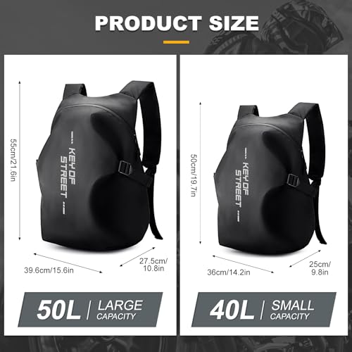 WEPLAN Motorrad Rucksack Wasserdicht Herren Damen Helm Rucksack Motorrad Rucksäcke Helmtasche Motorradrucksack Helmrucksack Motorradhelm Motorcycle Backpack Leicht Reise Rucksäcke,Schwarz L