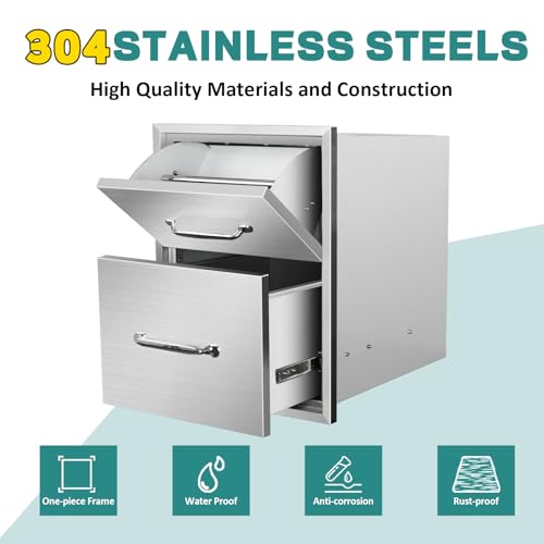 Image of Outdoor Kitchen Drawers with Paper Towel Holder 16 inch W x 20 inchH x 20 inchD Stainless Steel Paper Towel Drawer Flush Mount Access Drawers for Outdoor Kitchen Island, Patio Grill Station
