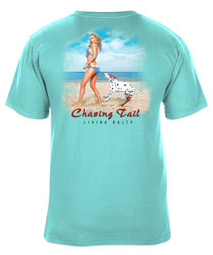 SEA DOG Vintage Graphic T-Shirt Garment Dyed 100% Ringspun Cotton, Relaxed Fit, Printed in USA, Bikini Girl Chasing Tail