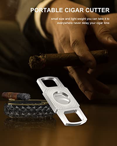 Fankai Cigar Cutter,Stainless Steel Straight Cigar Cut Punch,Double Blade Guillotine Cigar Splitter Portable Cigar Scissors With Gift Box (Silver) #TOP2