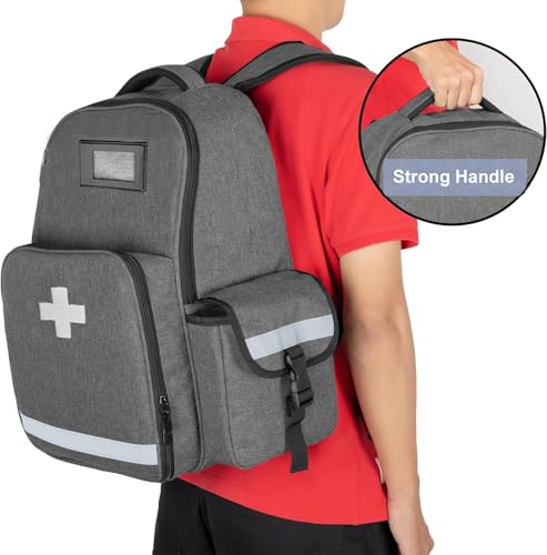 Image of AHM Emergency Medical Backpack Empty, First Responder EMT Bag for EMS, Camping, Hiking, Home Health, Field Trips - Grey (Bag Only)