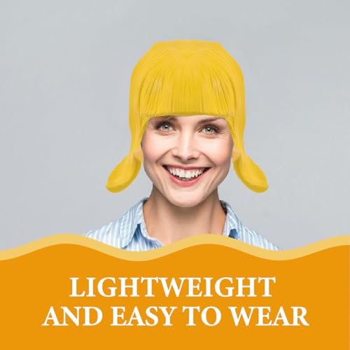 Peluca de cosplay para mujer corta de látex amarillo SHINEOFI 7