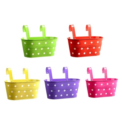 Image of 12 INCH Anti Rust Railing Oval Planter for Balcony & Garden with Detachable Handle | Hanging Flowerpot Holder | Metal Wall Planter for Indoor and Outdoor Decor (Multicolour Polka Dot, 5)