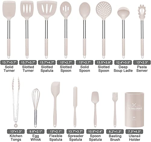 15-teiliges Silikon-Küchen-Kochgeschirr-Set, hitzebeständiges Utensilien-Set mit hochwertigen Edelstahlgriffen zum Kochen und Backen… – Ansicht 2