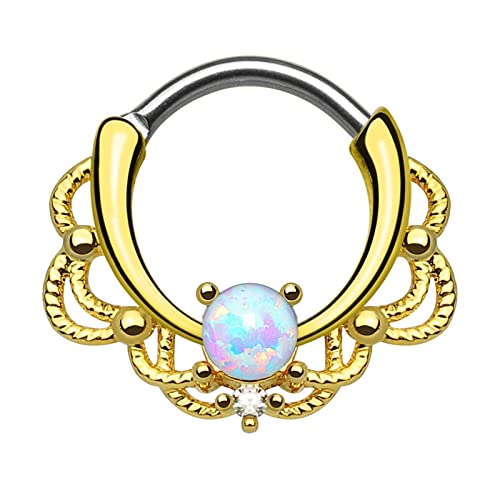 Anillo de nariz para mujer de acero quirúrgico 16 G piercing redondo 10 mm ópalo vintage